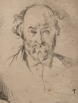 Detail of a self-portrait drawing by Paul Cézanne